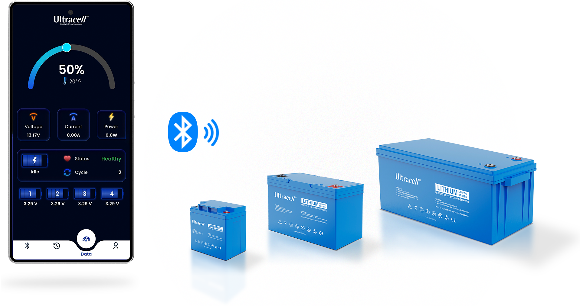 Ultracell BMS app on phone with Bluetooth and compatible ULIT batteries